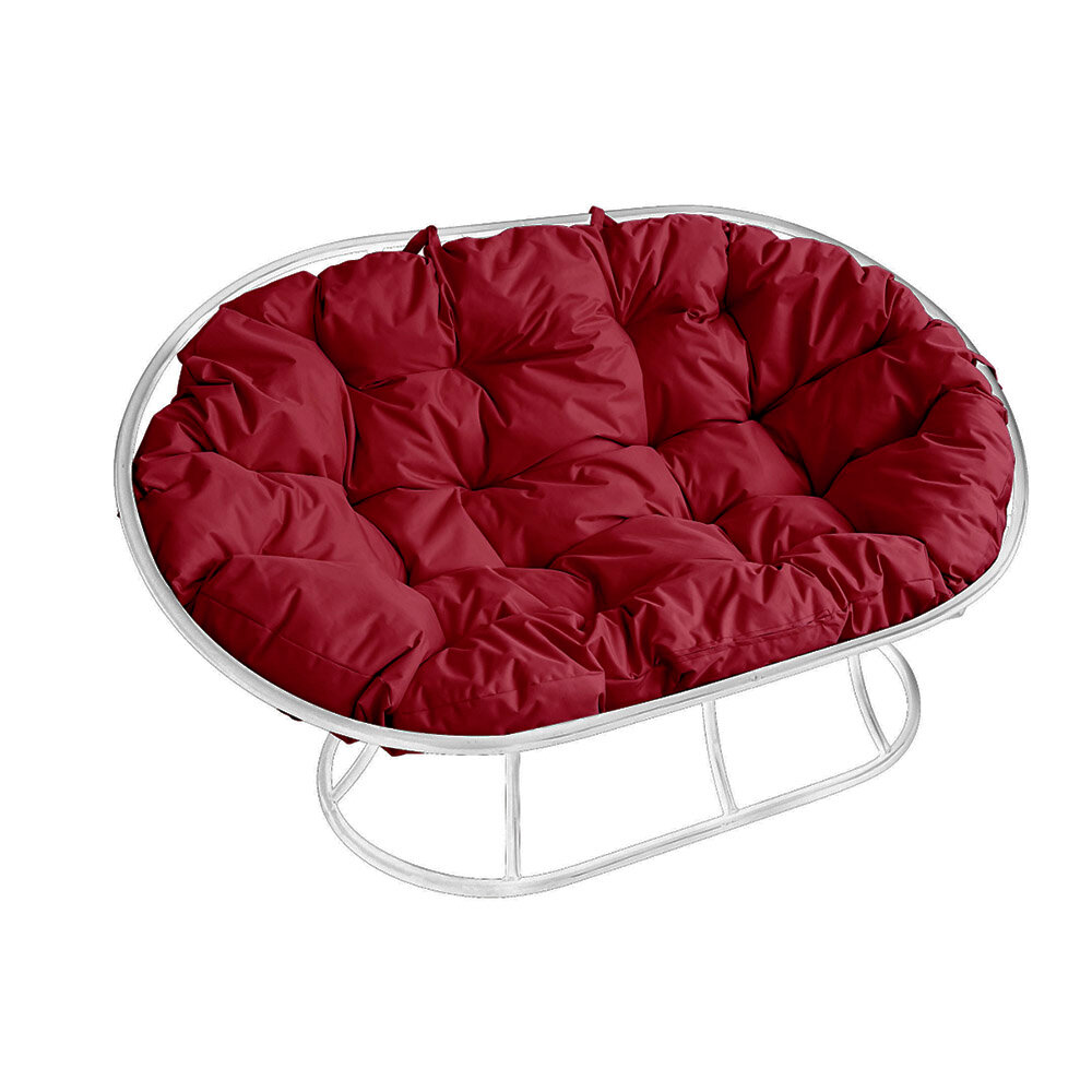 Садовый диван "Мамасан" без ротанга белое с красной подушкой M-Group