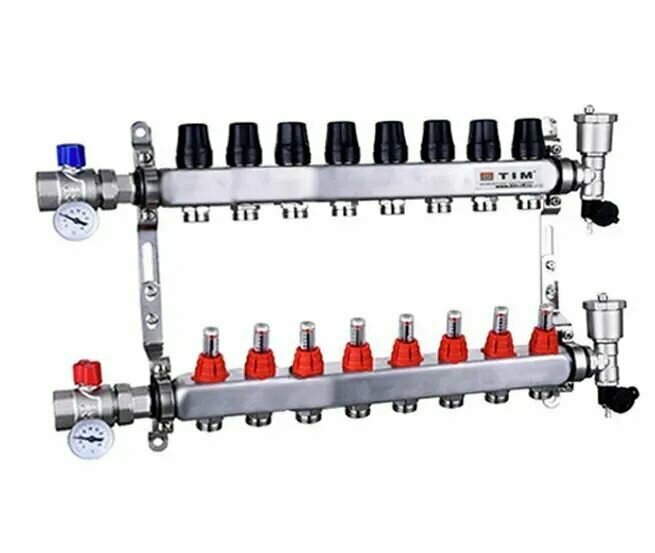 Коллекторная группа с расходомерами 1", 8 вых, нерж. с кранами (квадрат) KAS5008 TIM