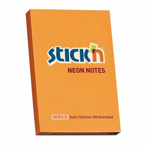 Блок самоклеящийся бумажный STICK`N 21160, 51x76, 100 л, неон, оранжевый