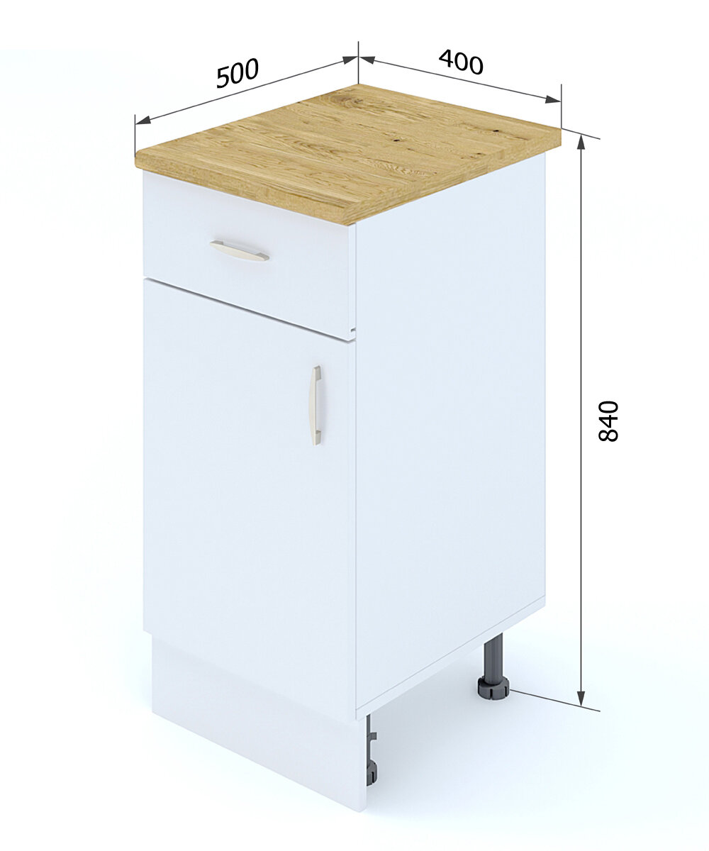 Кухонный модуль напольный белый шкаф для кухни 40 см со столешницей для кухонного гарнитура. Кухонный шкаф для хранения посуды и продуктов. Феликс