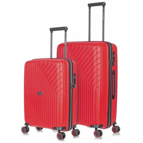 фото Комплект чемоданов l'case madrid, 2 шт., полипропилен, водонепроницаемый, 79 л, размер s/m, красный