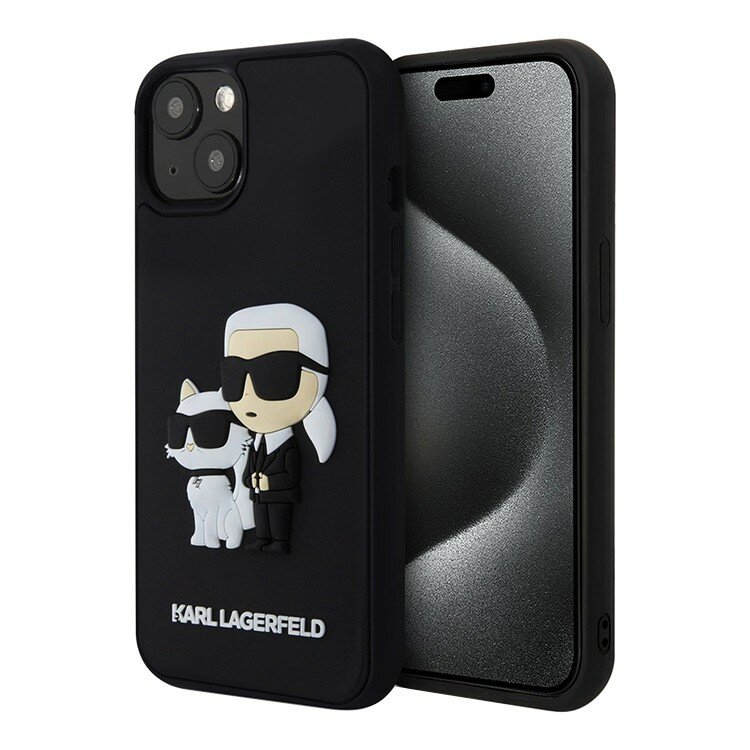 фото Karl Lagerfeld для iPhone 15 чехол 3D Rubber Karl & Choupette Hard Black