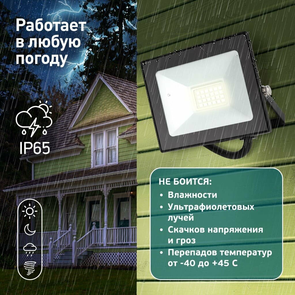 Прожектор светодиодный 30Вт 4000К черный IP65 118х90х25 2400Лм LPR-024-0-40K-030 ЭРА RED LINE - фотография № 20