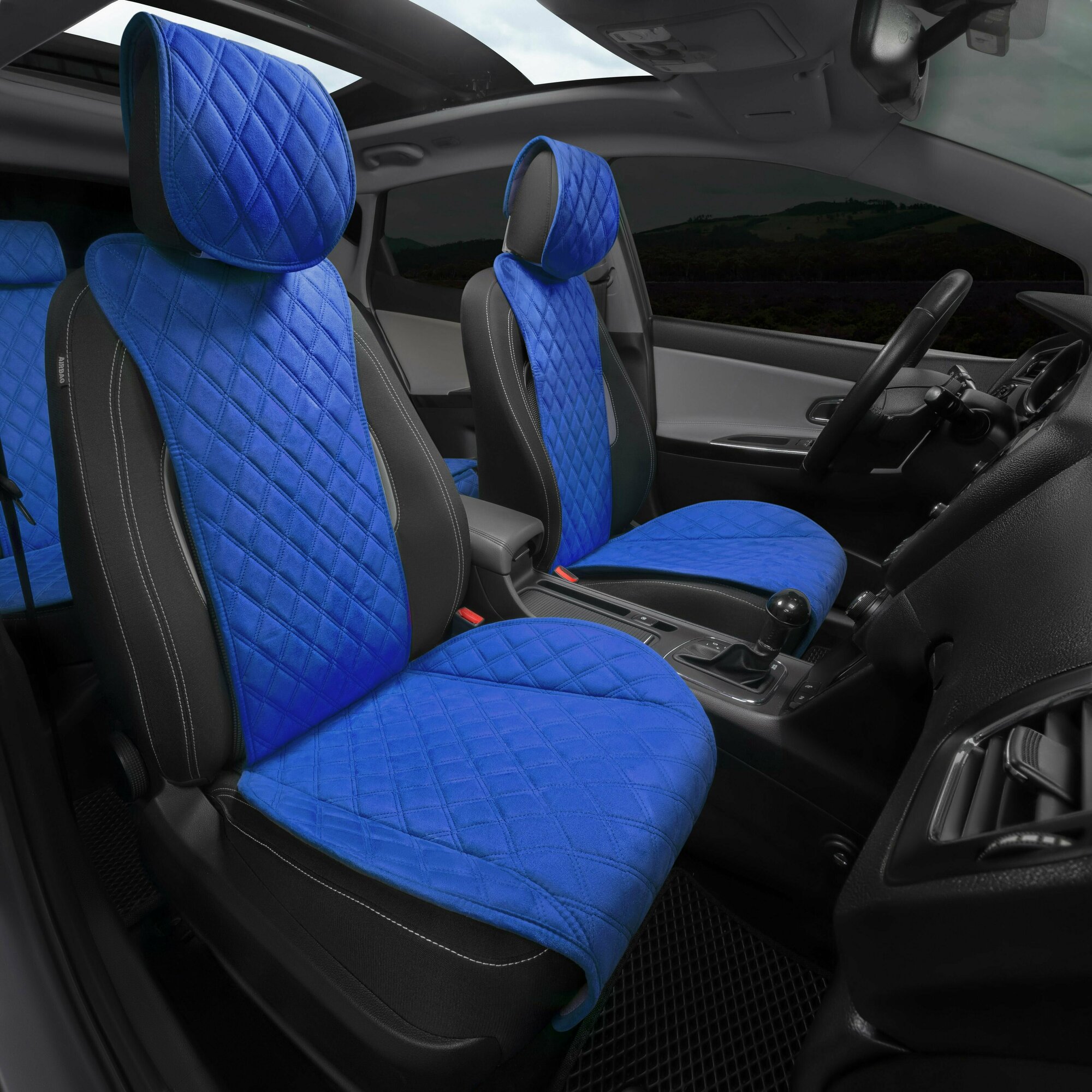 Накидки для Skoda Superb универсал II (2009-2015) на передние сиденья Turbo, Алькантара, Синий