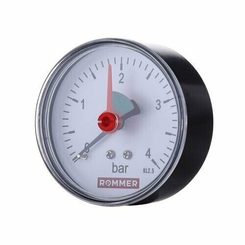 Манометр аксиальный ROMMER RIM-0007 - 14 D50 мм шкала 0-4 бар с указателем предела 357₽