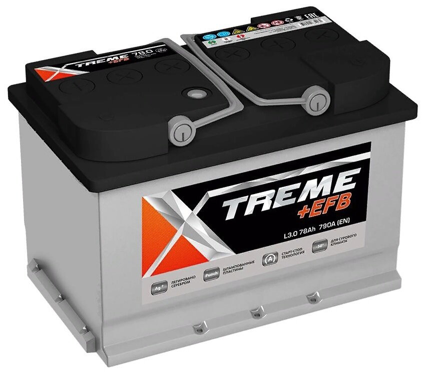 Аккумулятор автомобильный Xtreme EFB 78 А/ч 790 А обр. пол. Евро авто (278x175x190)