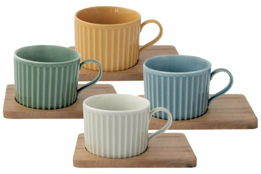Набор из 4-х чашек для чая Время отдыха синяя зеленая светло-серая и жёлтая 025 л (Easy Life)