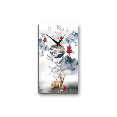Часы настенные на стекле | Diva Kartina | Арт Постеры. Горные вершины | 30X60 см | Немецкий механизм
