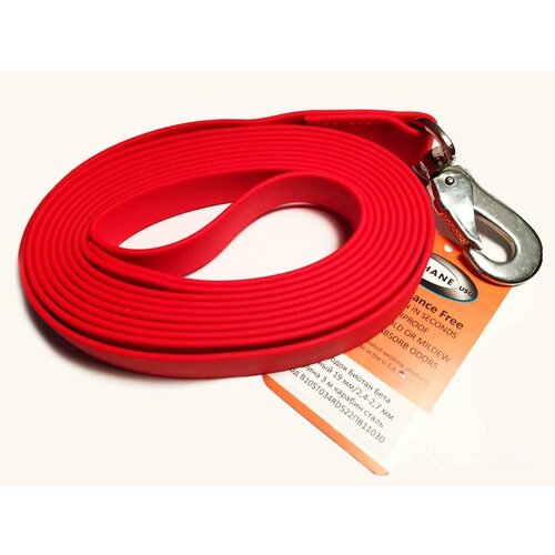 Поводок из биотана красный 2,4-2,7 мм х 19 мм карабин нерж. сталь плоский 75 мм 3 м