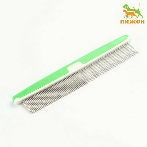 Расчёска для шерсти с пластиковой ручкой, 17 x 3.5 см, зелёная