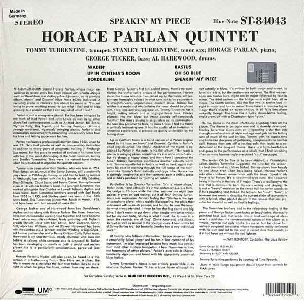 Виниловая Пластинка Parlan, Horace, Speakin' My Piece (0602448595508) Universal Music - фото №2
