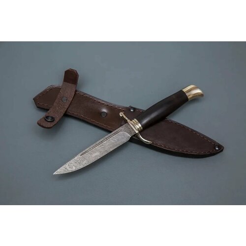 фото Нож из дамасской стали «нквд», рукоять литье мельхиор, черный граб - кузница сёмина кузница сёмина юрия михайловича