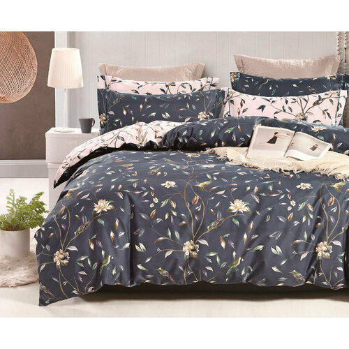 Сатиновое белье класса люкс CR-264 Retrouyt (антрацит), Евро (наволочки 50х70 и 70х70)