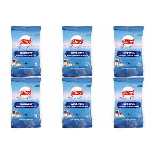 Cliny Влажные салфетки для кошек и собак Гигиенические, 10 шт, 6уп