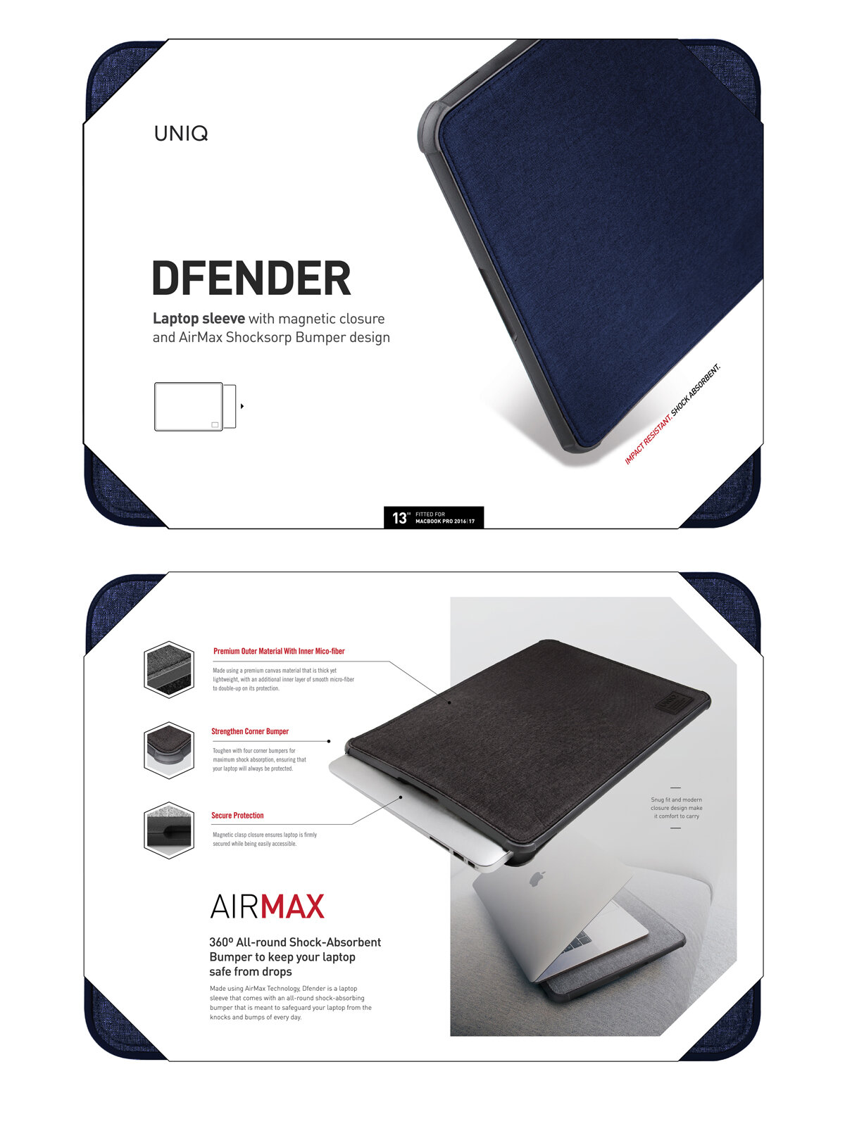 Uniq для Macbook Air 11 DFender Sleeve Kanvas Blue