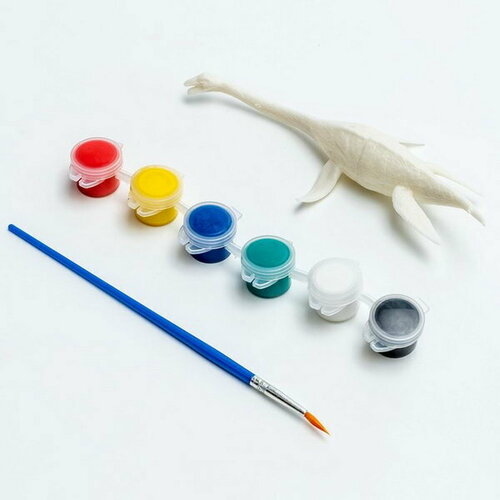 фото Набор для творчества "раскрась плезиозавра", краска 6 цветов по 2 мл, кисть сима-ленд