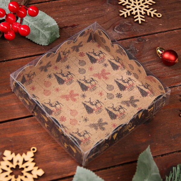 Коробка для печенья "Рождественская ночь", 12 x 12 x 3 см, 5 шт.