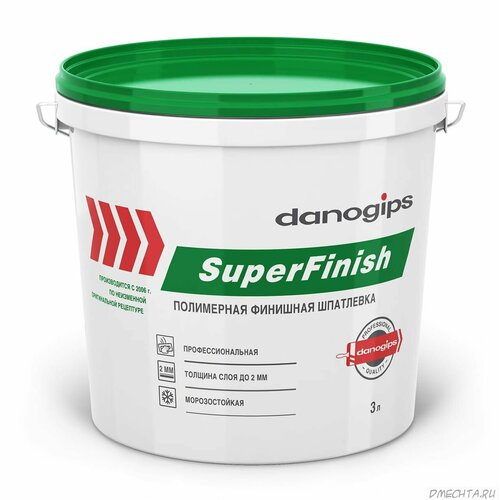 Шпатлевка готовая финишная Danogips SuperFinish, 3 л шпатлевка danogips superfinish универсальная 3 л 5 кг