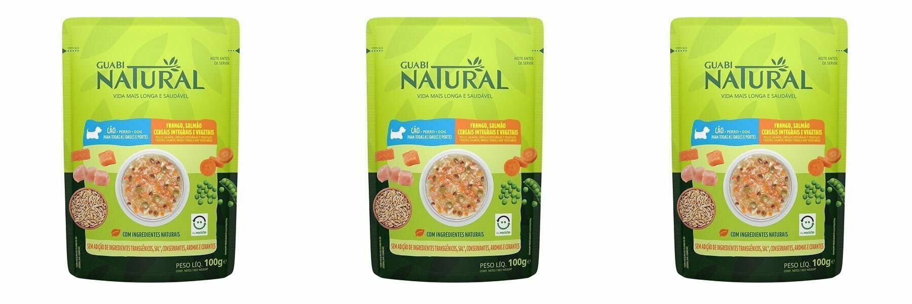 Guabi Natural Корм влажный для собак Dog, курица, лосось, цельнозерновые злаки и овощи, 100 г, 3 шт