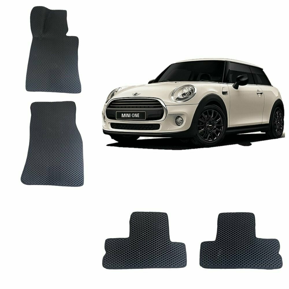 фото 3-D Автомобильные EVA / ЕВА / ЭВА коврики в салон для MINI One / Мини Уан / Ван (Черный ромб / Черный кант)