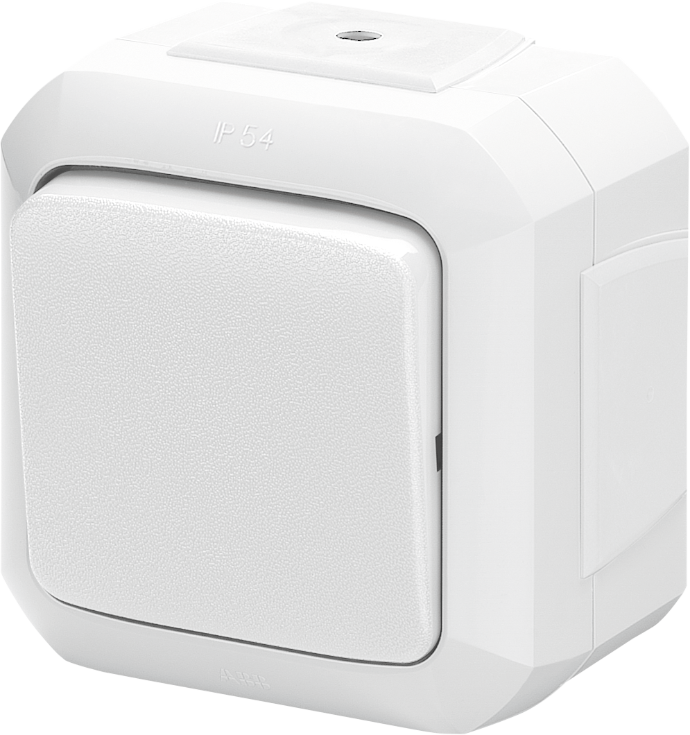 фото Переключатель одноклавишный ABB Variant+ IP54 для многопостового монтажа белый