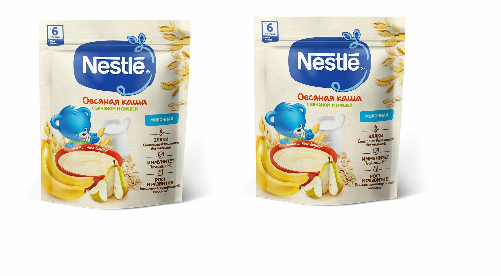 Каша молочная Nestle овсяная груша-банан с 6 месяцев 200 г 2 шт