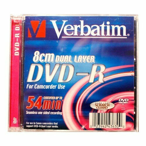 Mini-DVD-R Verbatim 2.6Gb Dual Layer, 4x, 80mm, для видеокамер, Slim Jewel Case