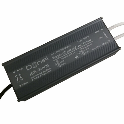 Donel,200Вт, DC24В,8.33А, IP67, 215x71x35 мм, блок питания для светодиодной ленты, серия: DN8HF блок питания для светодиодной ленты 24в 200вт ip67