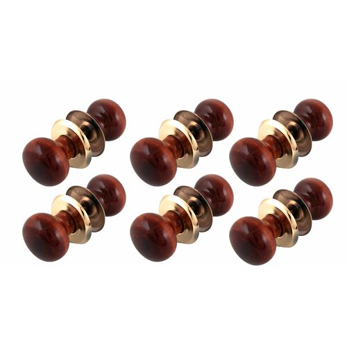 Ручка-кнопка дверная, дерево 1Бт2 темная, золотая планка, матовый лак (комплект 6 штук)