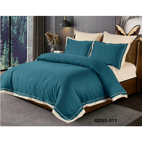 Комплект постельного белья из сатина-люкс GDSS6-011 Retrouyt (морская волна), Евро (наволочки 50х70 и 70х70)