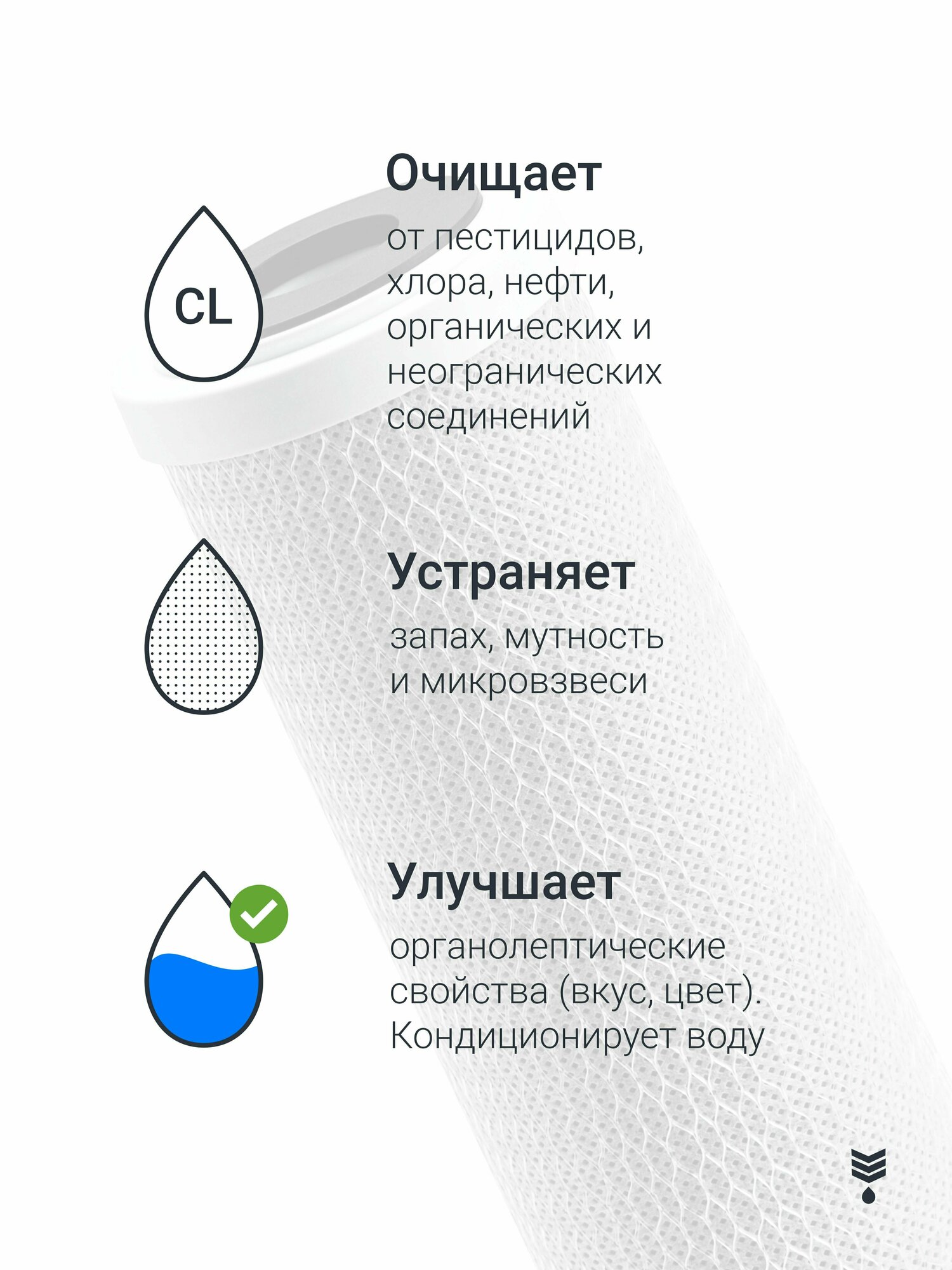 Картридж угольный кокосовый универсальный ФУП-20-5 мкм из прессованного кокосового угля, карбон-блок, фильтр для очистки воды от хлора, Slim Line 20 - фотография № 3