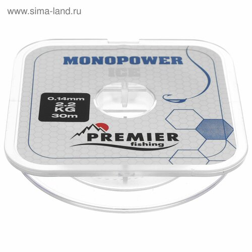 фото Леска premier fishing monopower ice, диаметр 0.14 мм, тест 2.2 кг, 30 м, нейлон, прозрачная
