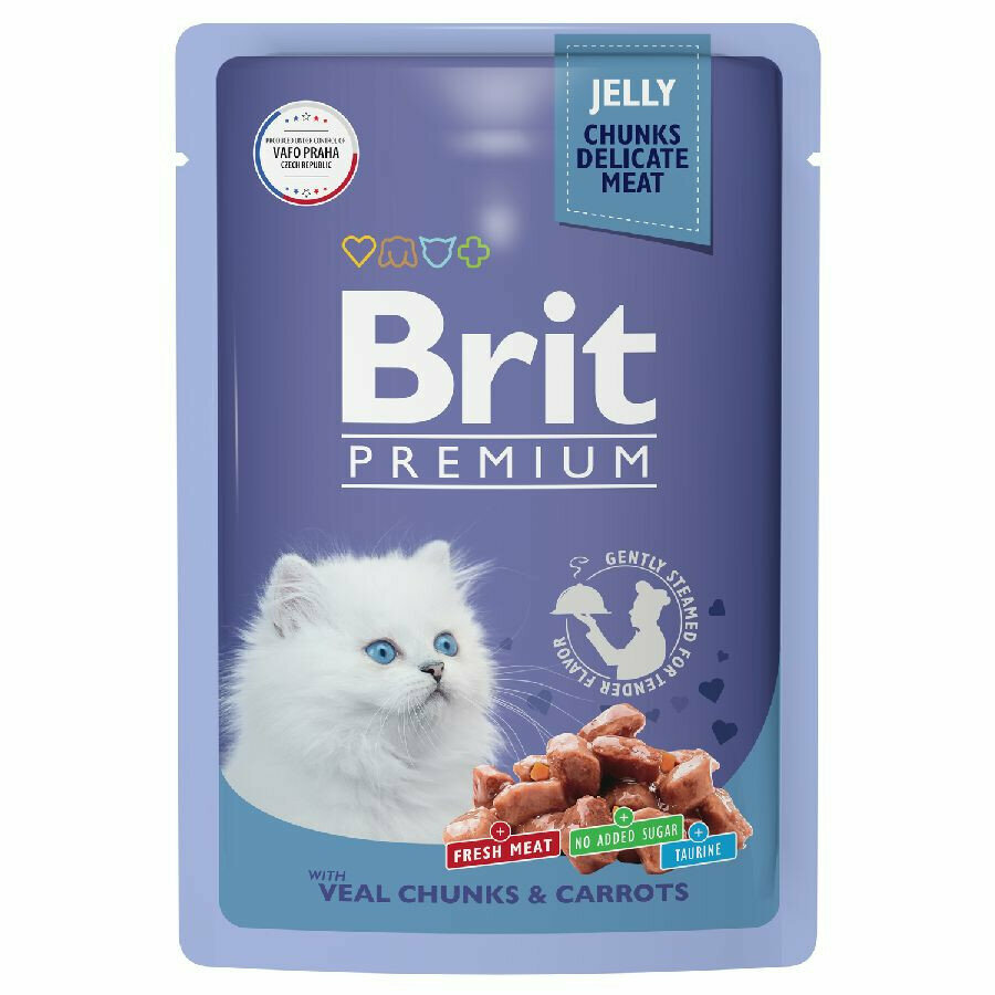 Brit Premium паучи для котят с телятиной и морковью кусочки в желе - 85 г х 14 шт - фотография № 2