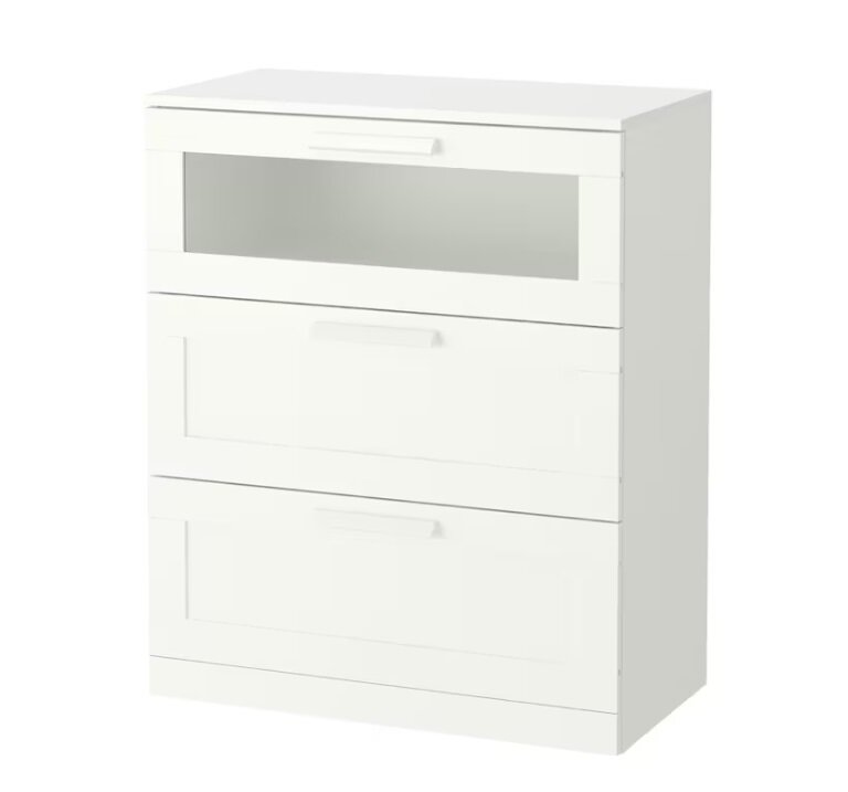 Комод с 3 ящиками Ikea Brimnes Икеа Бримнес, матовое стекло, 78x95, белый