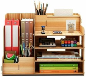 Большая настольная деревянная подставка органайзер для канцелярских принадлежностей, тетрадей, книг, папок, карандашей, ручек, фломастеров