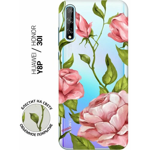 Силиконовый чехол на Honor 30i, Huawei Y8P, Хуавей У8Р, Хонор 30ай с 3D принтом Amazing Roses прозрачный чехол книжка на honor 30i huawei y8p хуавей у8р хонор 30ай с 3d принтом amazing callas золотистый