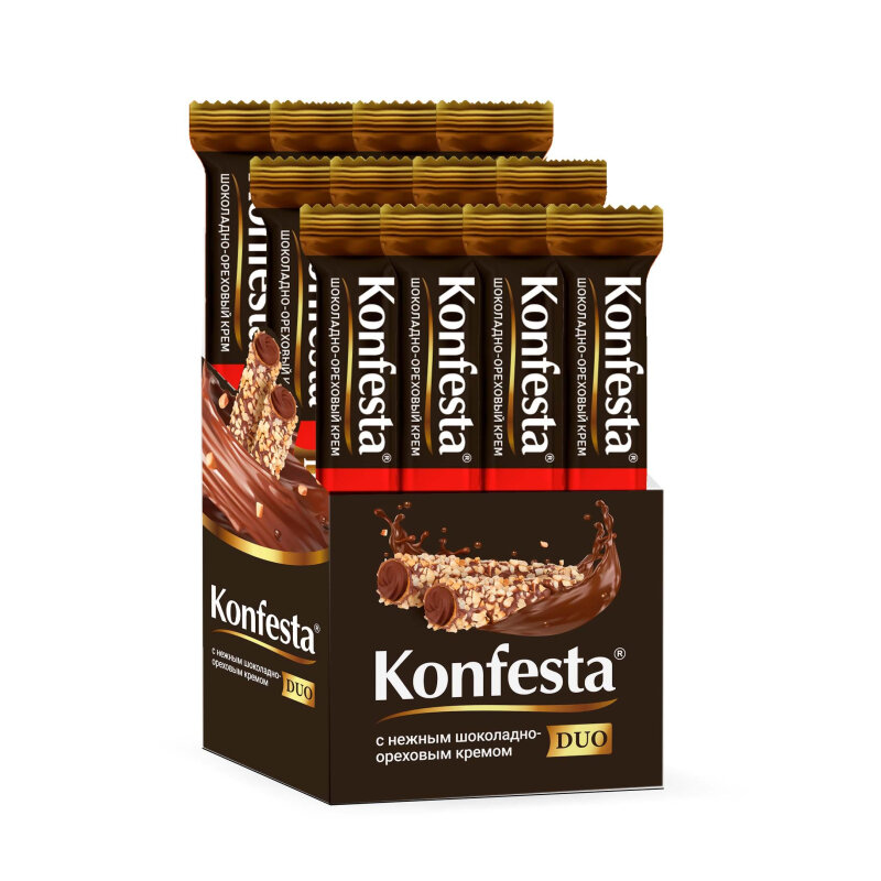 Конфеты Konfesta DUO с шоколадно ореховым кремом шоу бокс 38грх12шт/уп - фотография № 2