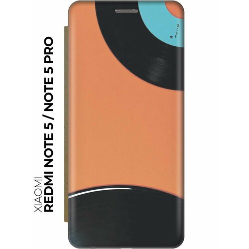 Чехол-книжка Пластинки на оранжевом на Xiaomi Redmi Note 5 / Note 5 Pro / Сяоми Редми Ноут 5 / Ноут 5 Про с эффектом блика золотой чехол книжка пластинки на оранжевом на xiaomi redmi 5 сяоми редми 5 с эффектом блика золотой