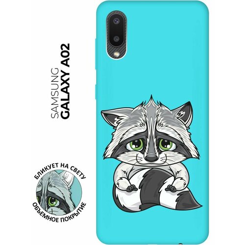 Матовый чехол Sad Raccoon для Samsung Galaxy A02 / Самсунг А02 с 3D эффектом бирюзовый матовый чехол sad raccoon для samsung galaxy s21 самсунг с21 с 3d эффектом бирюзовый