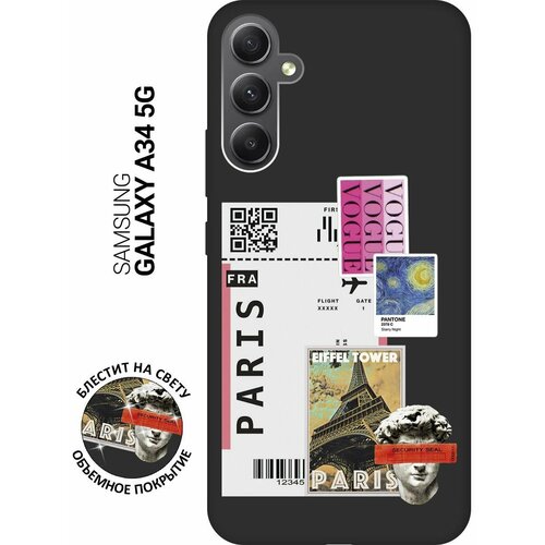 Матовый Soft Touch силиконовый чехол на Samsung Galaxy A34 5G, Самсунг А34 с 3D принтом Paris Stickers черный матовый soft touch силиконовый чехол на samsung galaxy a34 5g самсунг а34 с 3d принтом stormtrooper stickers черный