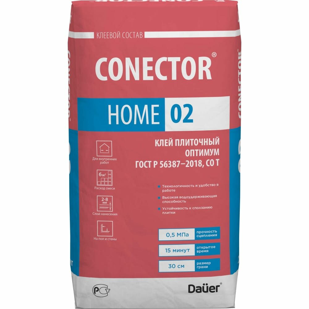 Изображение Дауэр Конектор Хоум 02 клей плиточный Оптимум (25кг) / DAUER Conector Home 02 клей плиточный Оптимум (25кг)