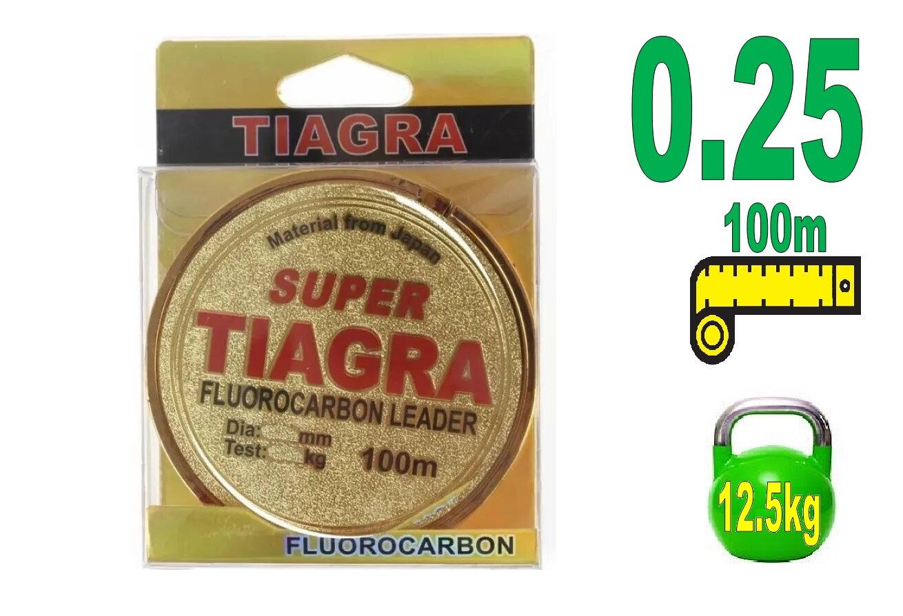 Флюорокарбоновая леска для рыбалки Леска TIAGRA Fluorocarbon 100м / 12.5 кг