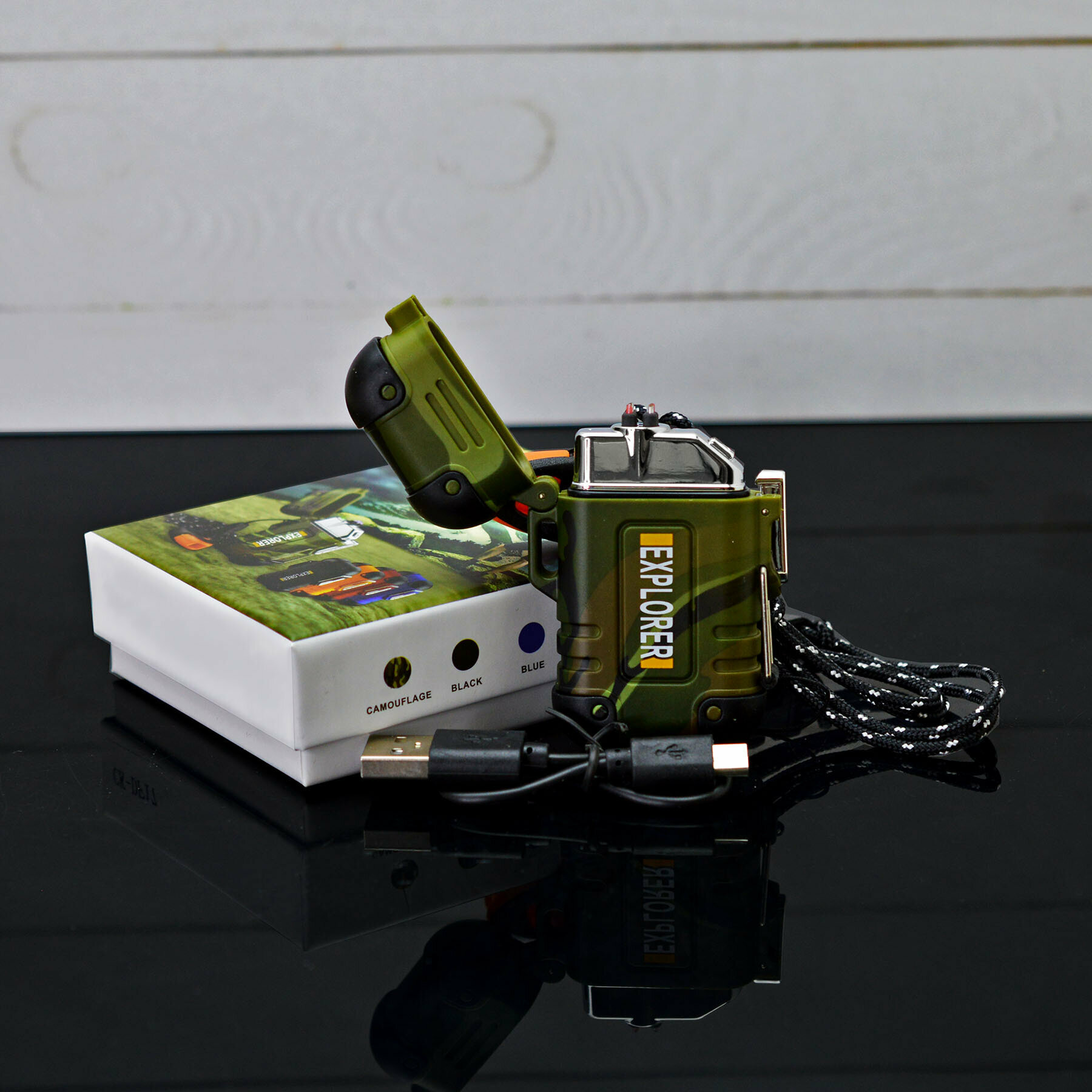 Импульсная USB зажигалка две дуги, ветрозащитная LIGHTER ARC (камуфляж) — фото 2