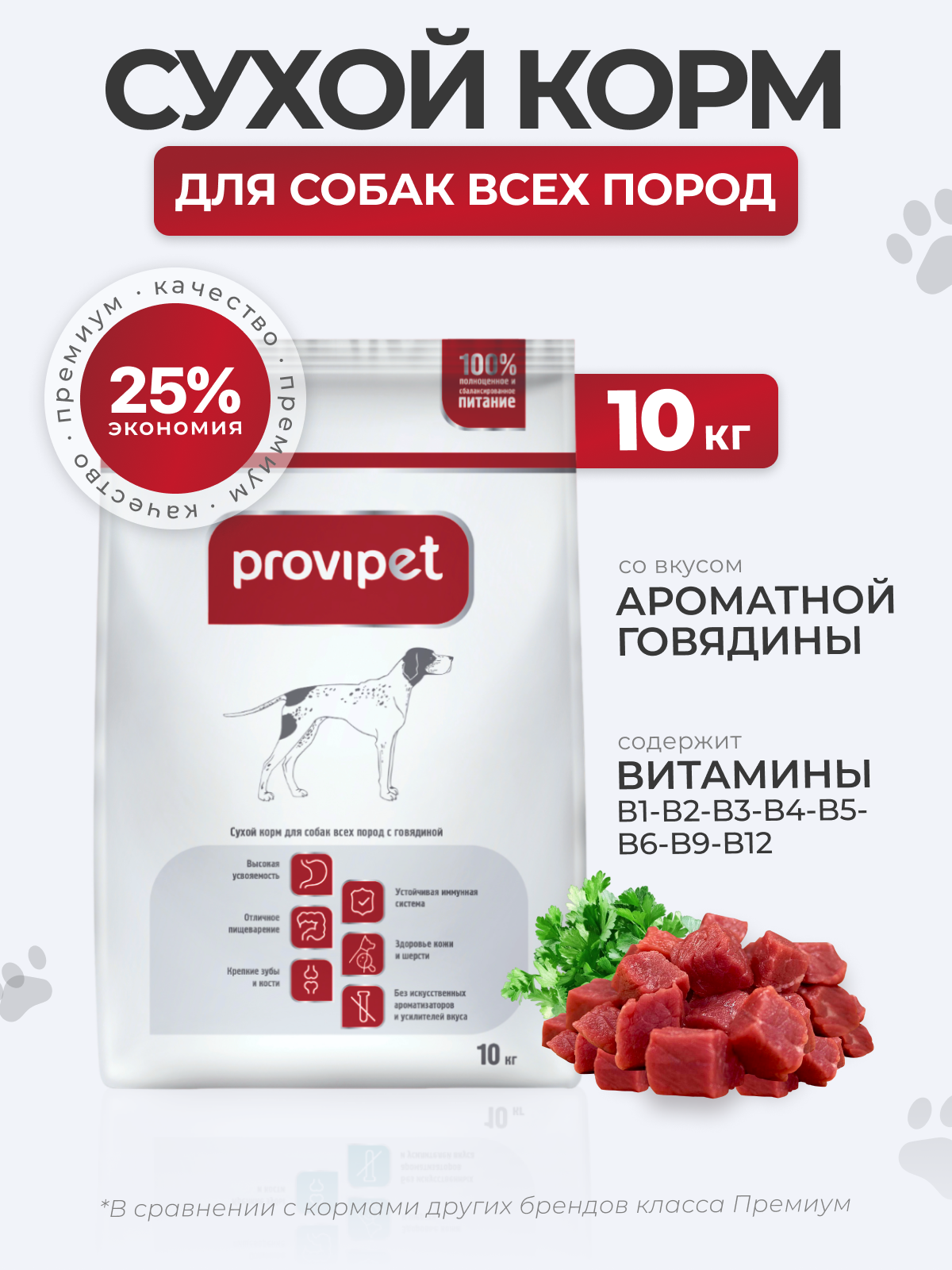 Сухой корм для собак Provipet с Говядиной 10 кг