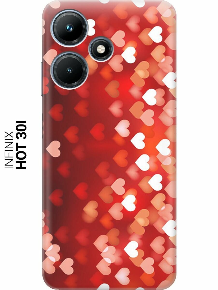 Силиконовый чехол на Infinix Hot 30i, Инфиникс Хот 30и с принтом "Бокэ из красных сердечек"