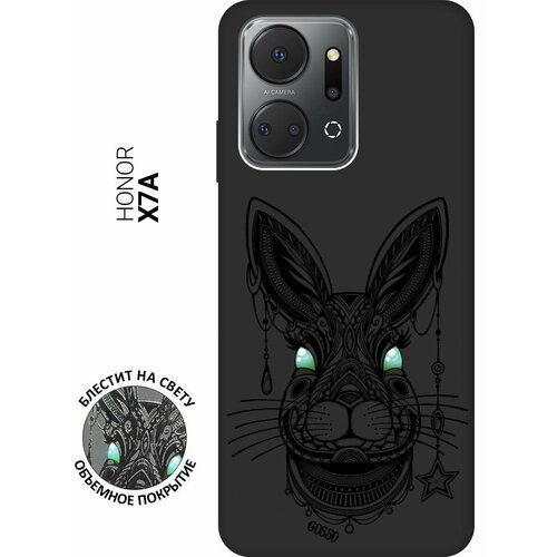 Матовый Soft Touch силиконовый чехол на Honor X7a, Хонор Х7а с 3D принтом Grand Rabbit черный матовый soft touch силиконовый чехол на honor 80 хонор 80 с 3d принтом grand rabbit черный