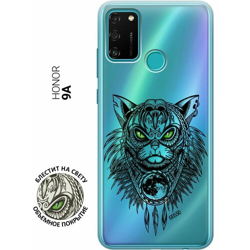 ультратонкий силиконовый чехол накладка transparent для samsung galaxy a52 с 3d принтом shaman cat Ультратонкий силиконовый чехол-накладка Transparent для Honor 9A с 3D принтом Shaman Cat