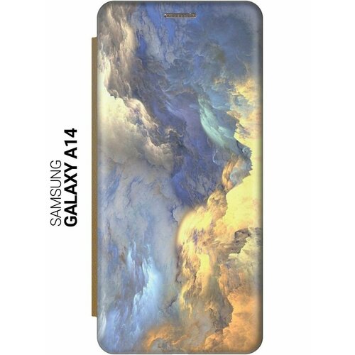 Чехол-книжка на Samsung Galaxy A14, Самсунг А14 c принтом Желто-синие облака золотистый чехол книжка на samsung galaxy s22 самсунг с22 c принтом желто синие облака золотистый
