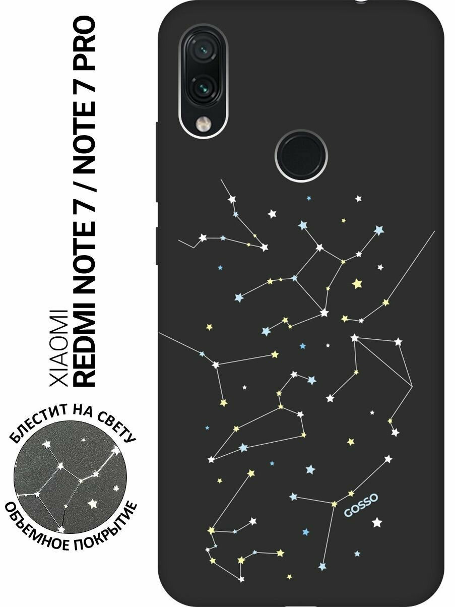 Ультратонкая защитная накладка Soft Touch для Xiaomi Redmi Note 7, Note 7 Pro с принтом "Constellations" черная