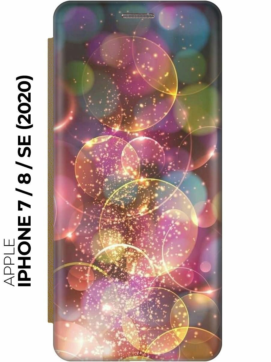 Чехол-книжка на Apple iPhone SE (2022) / SE (2020) / 8 / 7 / Эпл Айфон СЕ 2022 / СЕ 2020 / 8 / 7 с рисунком "Яркие блики" золотой